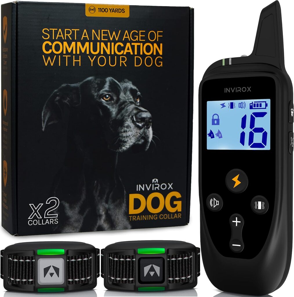 INVIROX Dog Shock Collar for Large Dog X2 [2024 Edition] 123 Levels Dog Training Collar 1100yd Range, 100% Waterproof, Rechargeable Electric Dog Collars for Medium Dogs, E Collar for Large Dogs