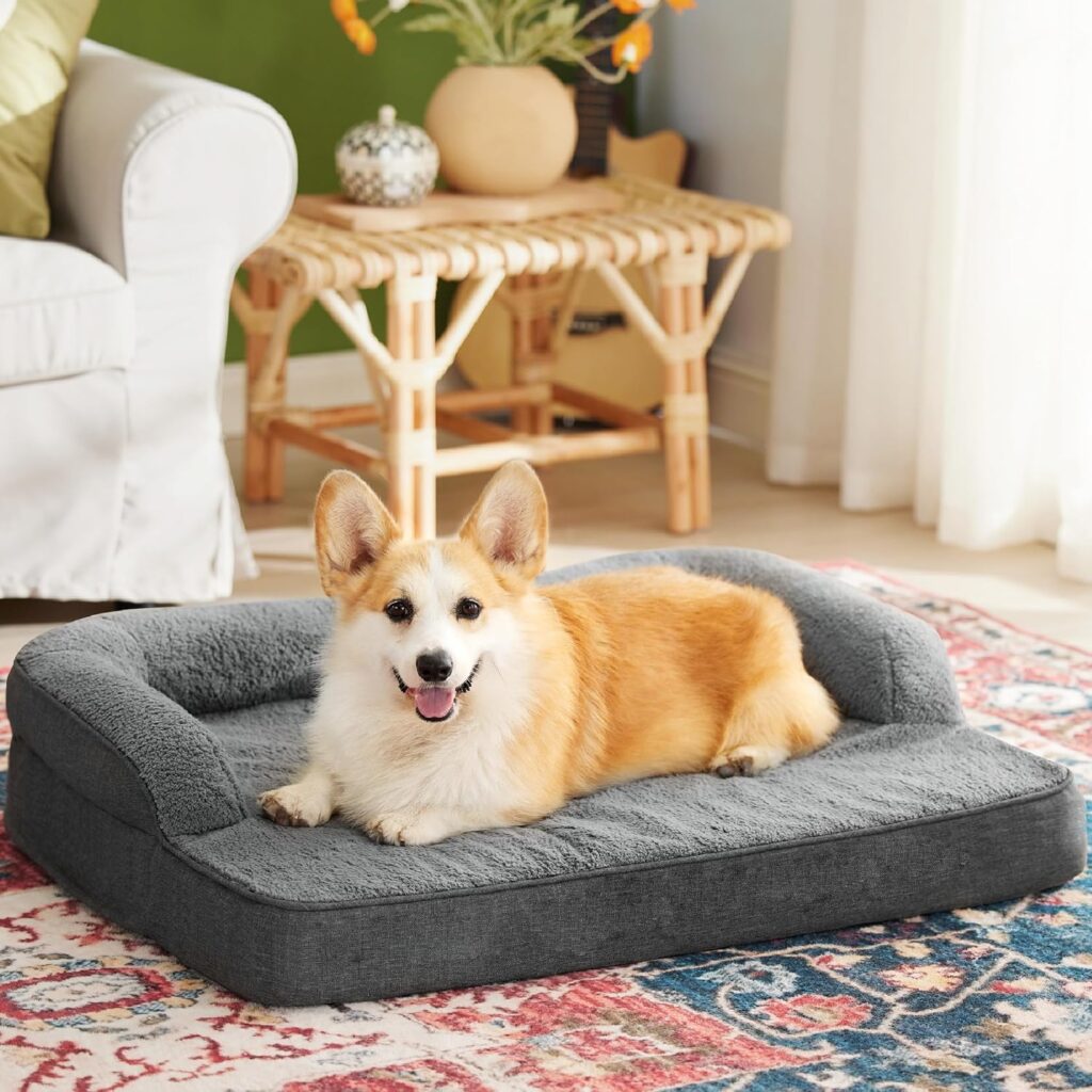 Lesure Memory Foam Dog Bed for Large Dogs, Large Orthopedic Dog Bed Sofa with High Support Reversible Egg Foam - Pet Couch with Removable Washable Cover and Waterproof Coating, Grey