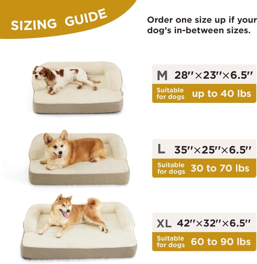 Lesure Memory Foam Dog Bed for Large Dogs, Large Orthopedic Dog Bed Sofa with High Support Reversible Egg Foam - Pet Couch with Removable Washable Cover and Waterproof Coating, Grey