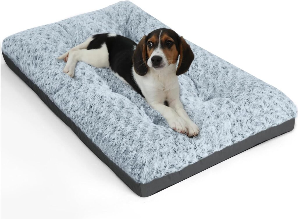 POCBLUE Deluxe Washable Dog Bed for Large Dogs Dog Crate Mat 36 Inch Comfy Fluffy Kennel Pad Anti-Slip for Dogs Up to 70 lbs, 36 x 23, Grey