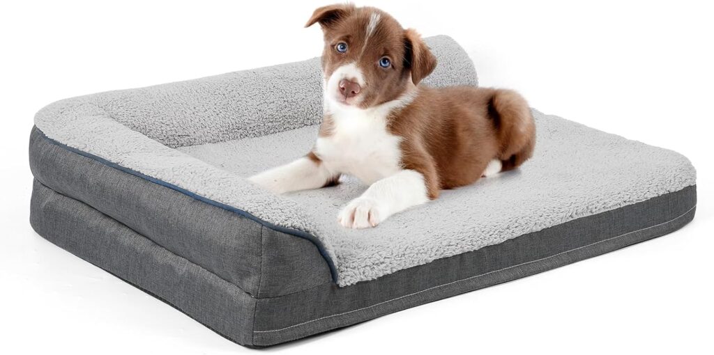 Sicilaien Dog Bed for Medium Large Dogs, Orthopedic Egg Crate Foam Dog Sofa Bed, Cozy Pet Bed with L-Shaped Bolster Removable Washable Cover and Nonskid Bottom, Dog Couch Bed 29x20 inch