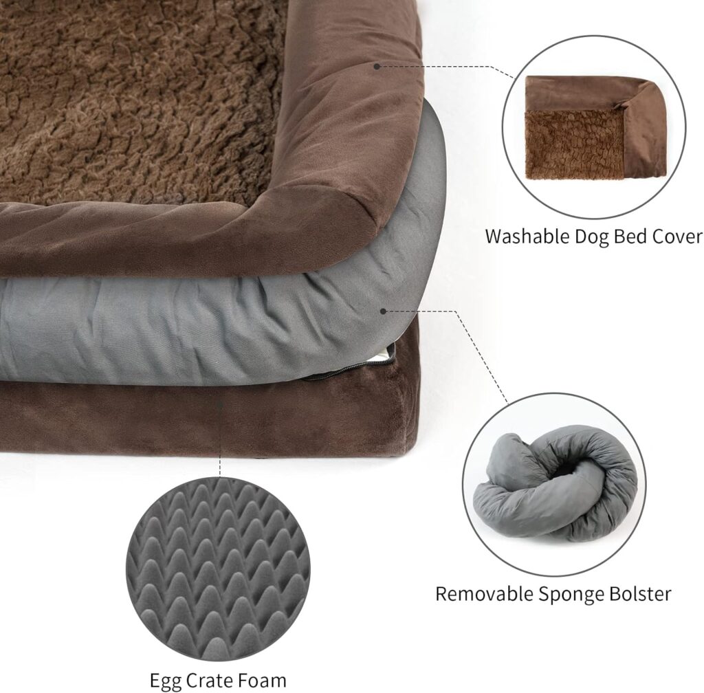 Yiruka XL Dog Bed, Orthopedic Washable Dog Bed with Removable Cover, Grey Waterproof Extra Large Dog Bed