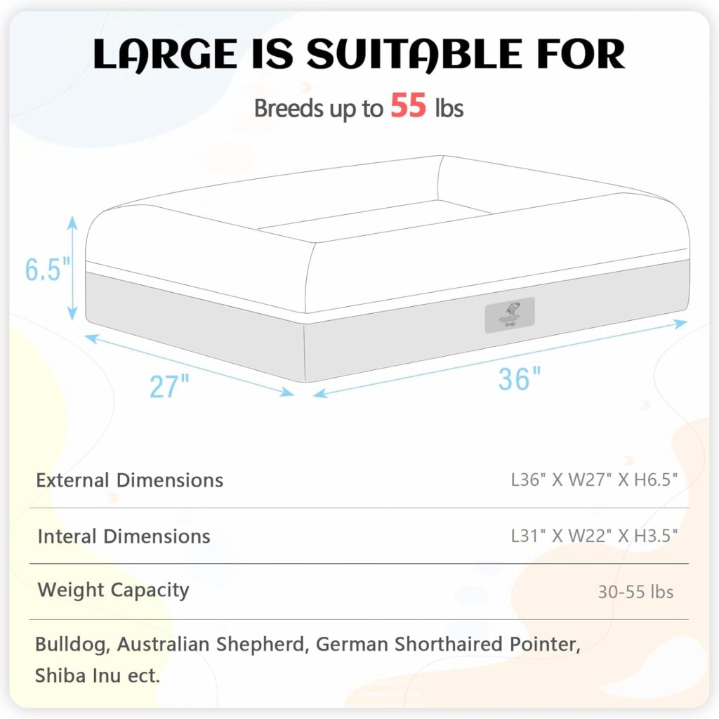 Yiruka XL Dog Bed, Orthopedic Washable Dog Bed with Removable Cover, Grey Waterproof Extra Large Dog Bed